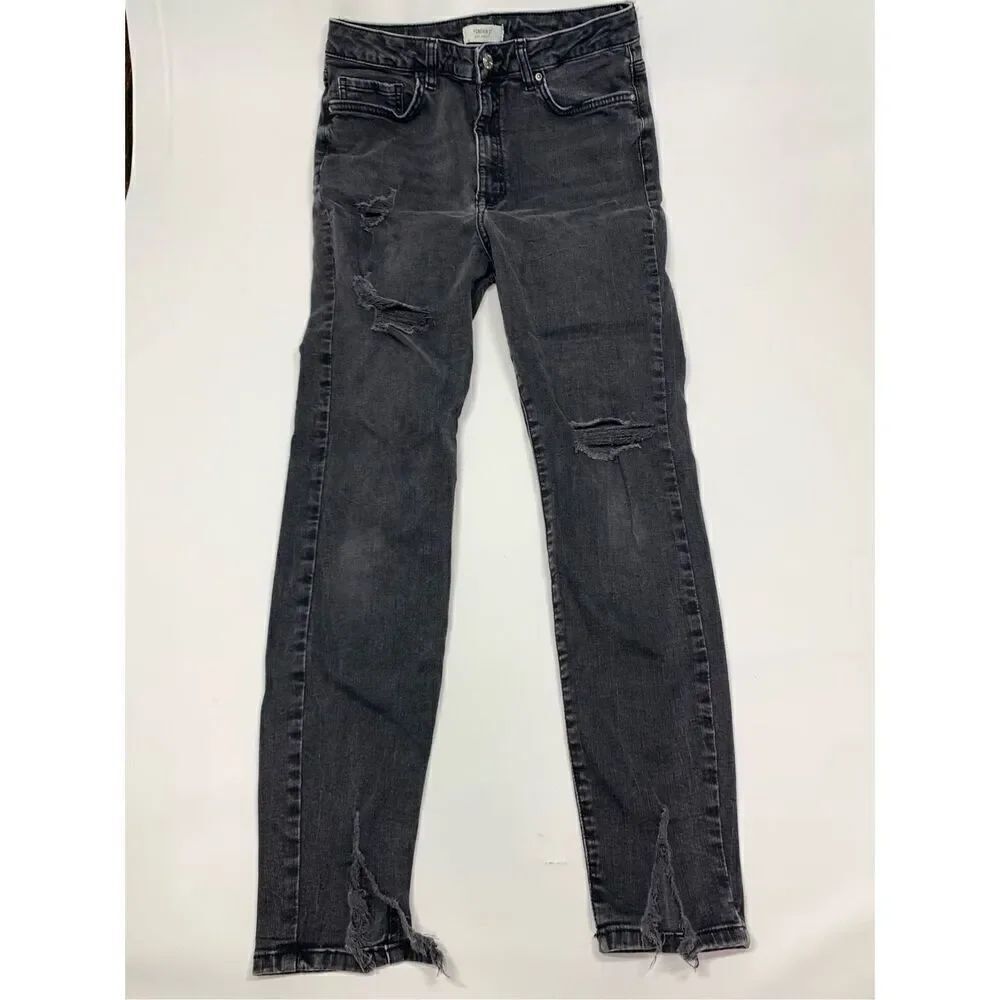 005 Forever 21 black distressed faded denim jean size 29